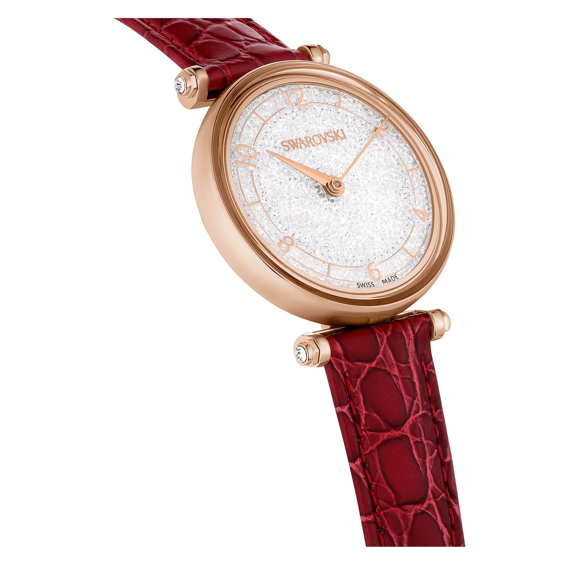  Shop Authentic Swarovski Crystalline Wonder Silver Dial Red Leather Strap Watch for Women - 5656905 - Luxxuri