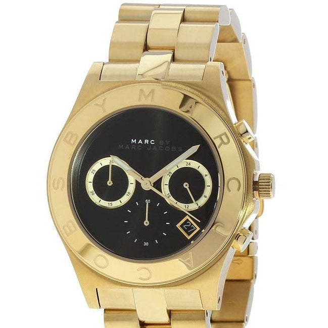 Shop Authentic Marc Jacobs Blade Chronograph Black Dial Gold Steel Strap Watch for Women - MBM3309 - Luxxuri