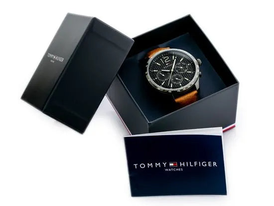  Shop Authentic Tommy Hilfiger Gavin Chronograph Quartz Black Dial Brown Leather Strap Watch for Men - 1791470 - Luxxuri