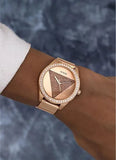  Shop Authentic Guess Tri Glitz Quartz Diamonds Rose Gold Dial Rose Gold Mesh Bracelet Watch For Women - W1142L4 - Luxxuri
