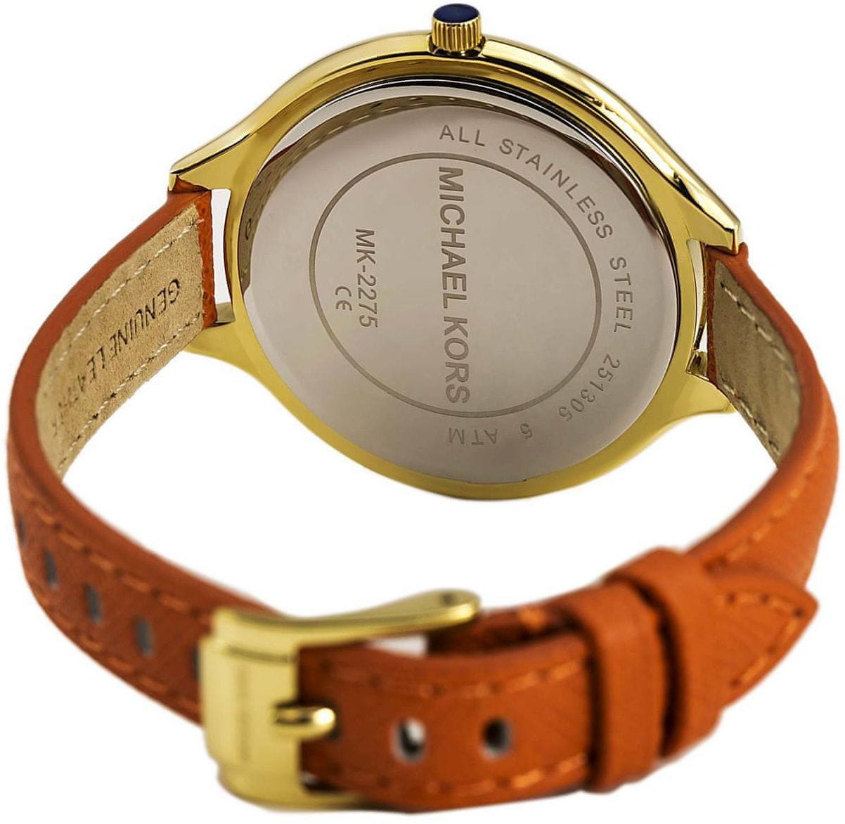  Shop Authentic Michael Kors Runway Quartz Gold Dial Orange Leather Strap Watch For Women - MK2275 - Luxxuri