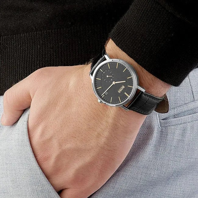  Shop Authentic Hugo Boss Corporal Black Dial Black Leather Strap Watch for Men - 1513638 - Luxxuri