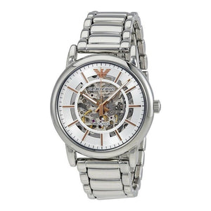  Shop Authentic Emporio Armani Meccanico Skeleton Silver Dial Silver Steel Strap Watch For Men - AR1980 - Luxxuri