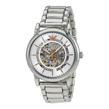  Shop Authentic Emporio Armani Meccanico Skeleton Silver Dial Silver Steel Strap Watch For Men - AR1980 - Luxxuri