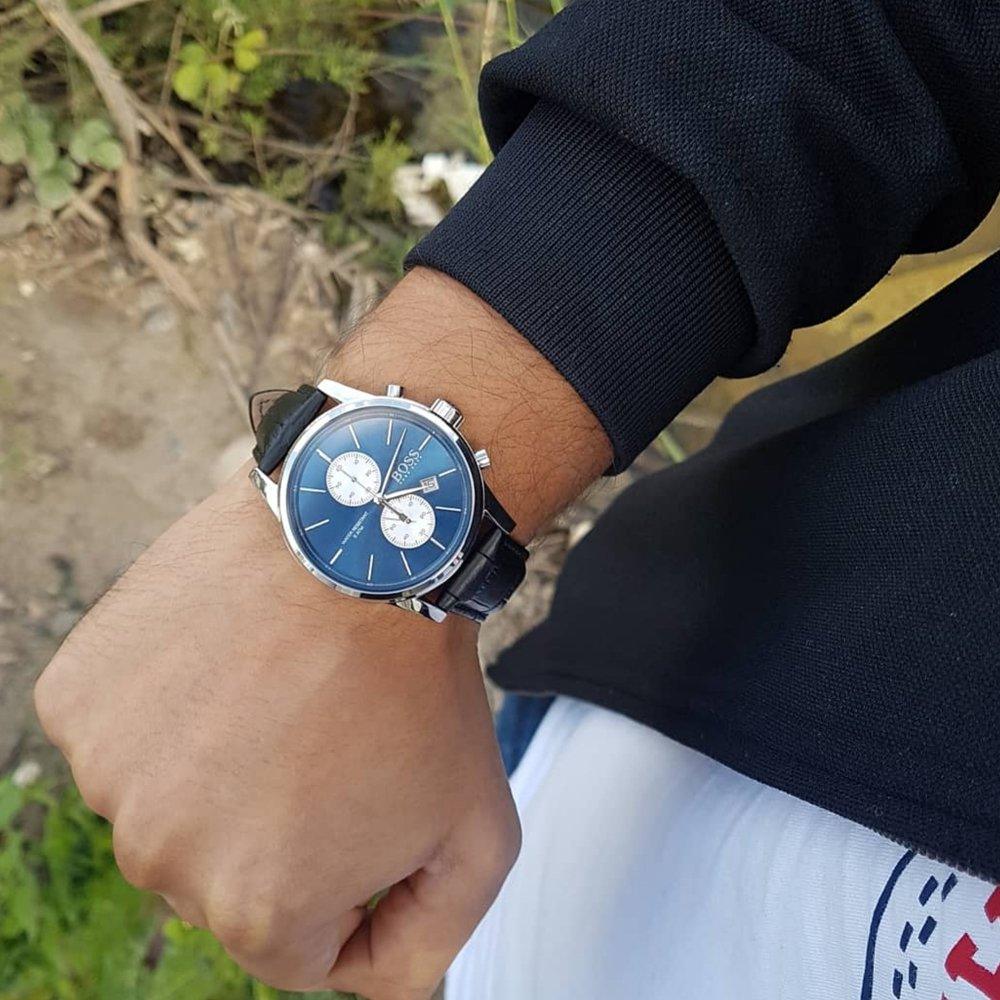  Shop Authentic Hugo Boss Jet Blue Dial Black Leather Strap Watch for Men - 1513283 - Luxxuri