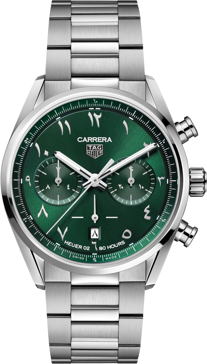 Tag Heuer Carrera Automatic Chronograph Limited Edition Green Dial Silver Steel Strap Watch for Men - CBN2014.EB0240