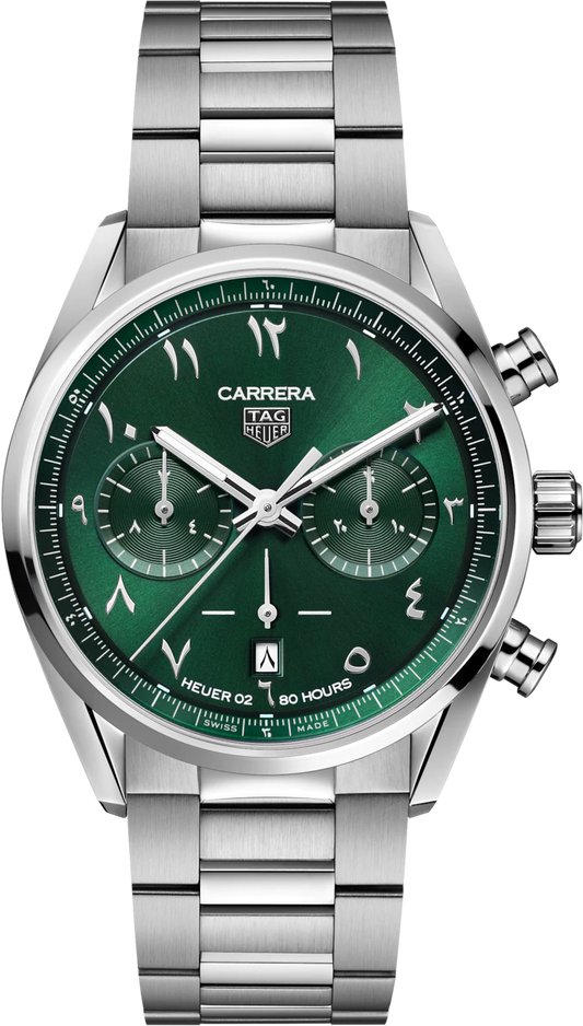  Shop Authentic Tag Heuer Carrera Automatic Chronograph Limited Edition Green Dial Silver Steel Strap Watch for Men - CBN2014.EB0240 - Luxxuri