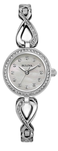 Bulova Crystals Quartz Mother of Pearl Dial Silver Steel Strap Watch for Women - 96X129
