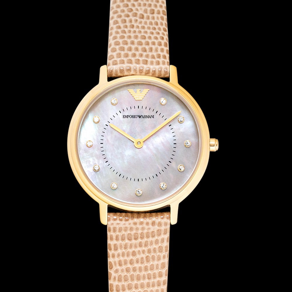  Shop Authentic Emporio Armani Kappa Quartz Mother of Pearl Taupe Dial Brown Leather Strap Watch For Men - AR11151 - Luxxuri