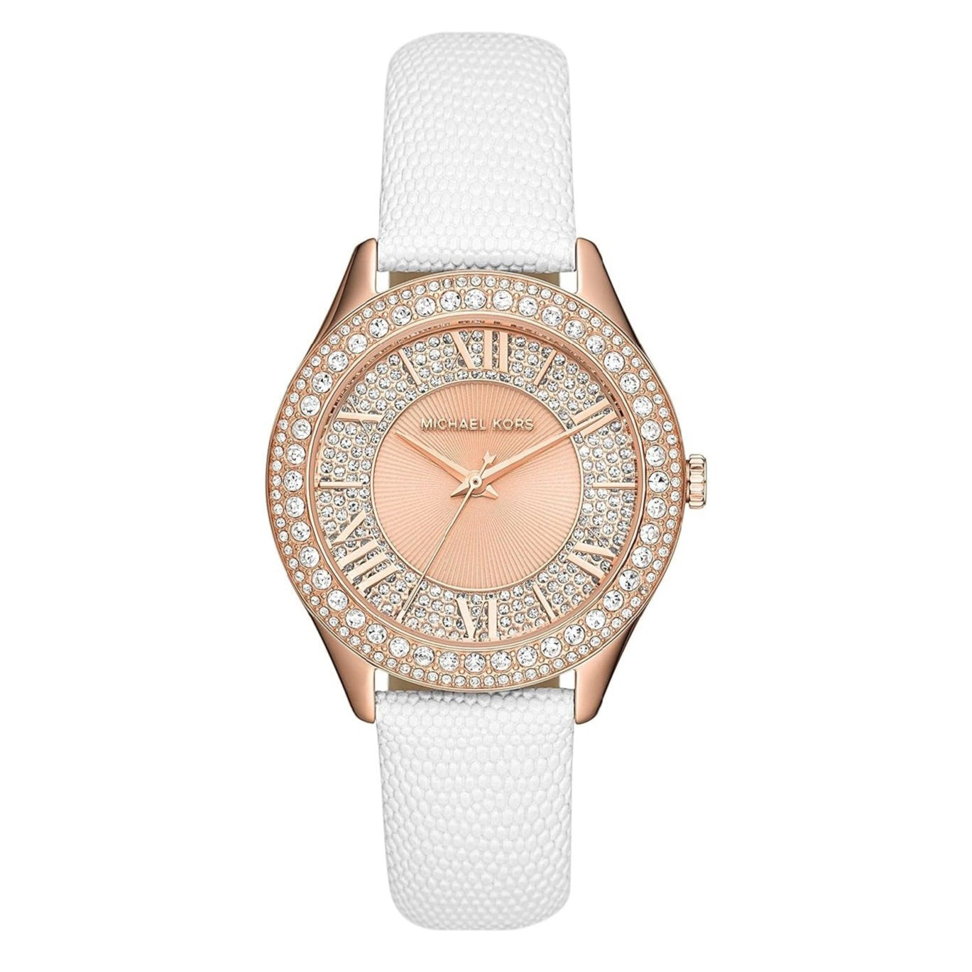  Shop Authentic Michael Kors Harlowe Analog Rose Gold Dial White Leather Strap Watch For Women - MK2989 - Luxxuri