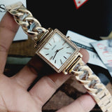 Shop Authentic Guess Vanity Diamonds Silver Dial Gold Steel Strap Watch for Women - W1030L4 - Luxxuri