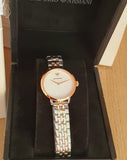  Shop Authentic Emporio Armani Modern Slim Analog Mother of Pearl Dial Two Tone Steel Strap Watch For Women - AR11157 - Luxxuri