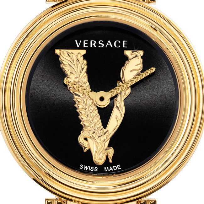  Shop Authentic Versace V Virtus Quartz Black Dial Gold Steel Strap Watch For Women - VET300121 - Luxxuri