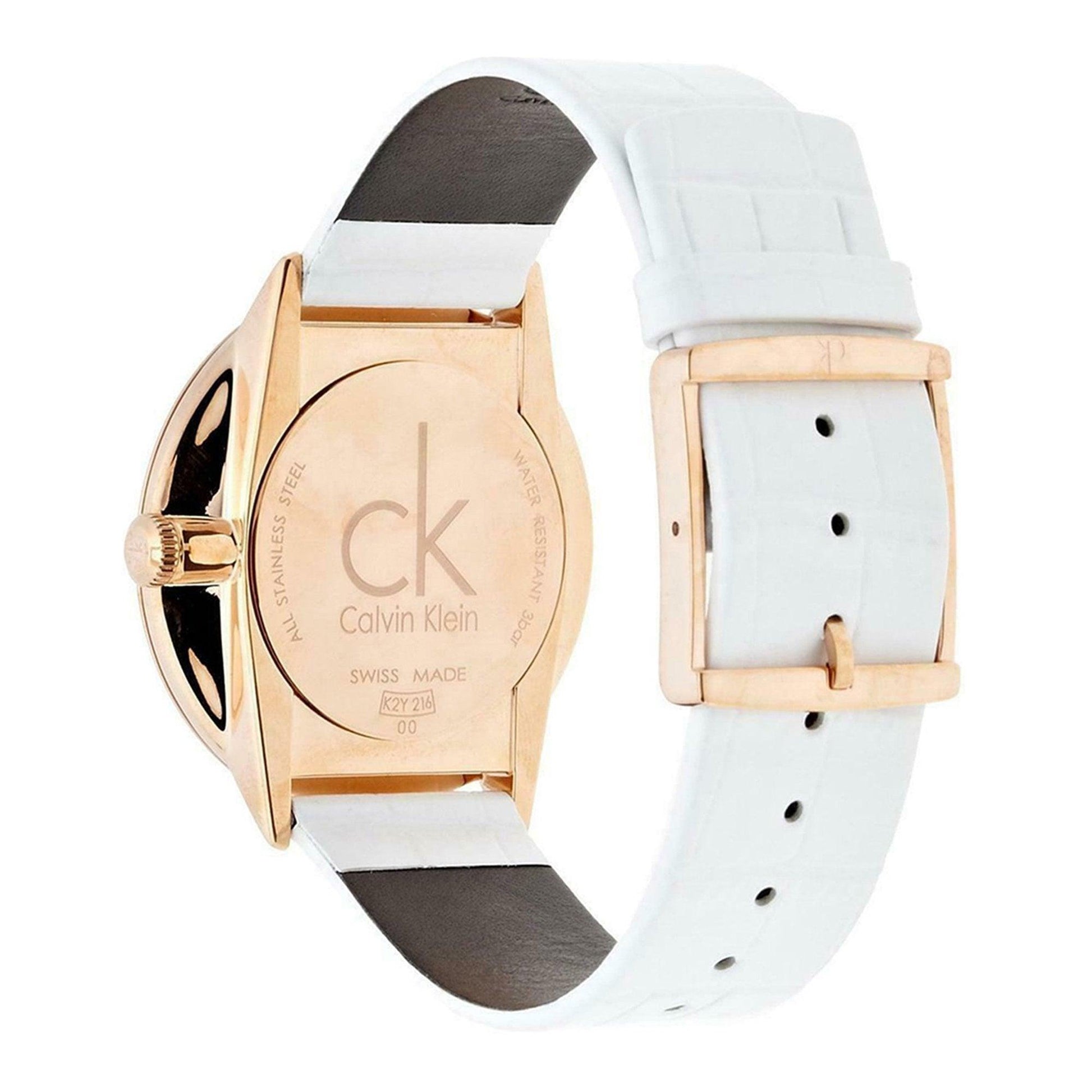  Shop Authentic Calvin Klein Accent Silver Dial White Leather Strap Watch for Women - K2Y216K6 - Luxxuri
