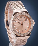  Shop Authentic Michael Kors Lennox Three Hand Rose Gold Dial Rose Gold Mesh Strap Watch For Women - MK7336 - Luxxuri