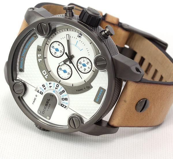  Shop Authentic Diesel SBA Dual Time Chronograph White Dial Brown Leather Strap Watch For Men - DZ7269 - Luxxuri