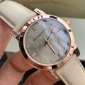  Shop Authentic Burberry The City Diamonds Beige Dial Beige Leather Strap Watch for Women - BU9131 - Luxxuri