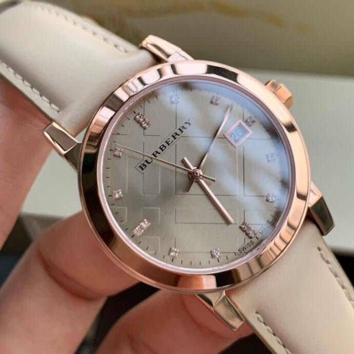  Shop Authentic Burberry The City Diamonds Beige Dial Beige Leather Strap Watch for Women - BU9131 - Luxxuri