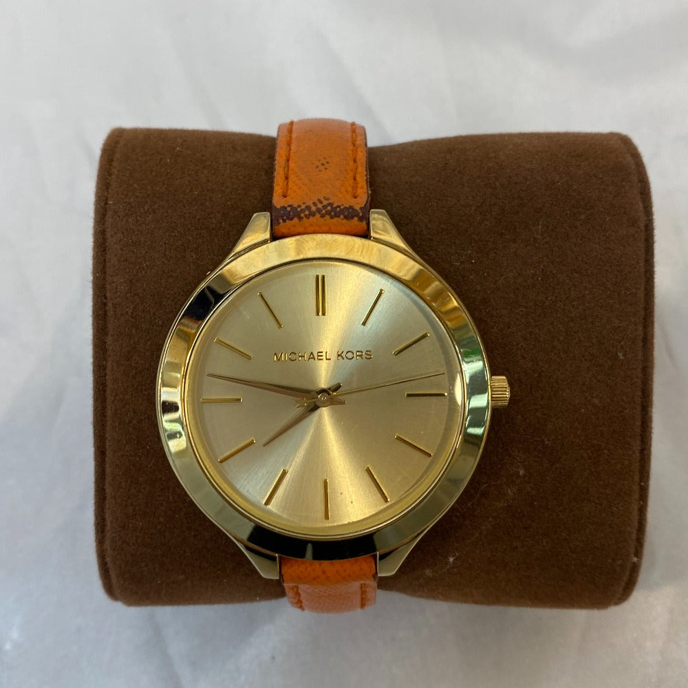  Shop Authentic Michael Kors Runway Quartz Gold Dial Orange Leather Strap Watch For Women - MK2275 - Luxxuri