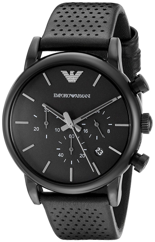  Shop Authentic Emporio Armani Luigi Chronograph Black Dial Black Leather Strap Watch For Men - AR1737 - Luxxuri