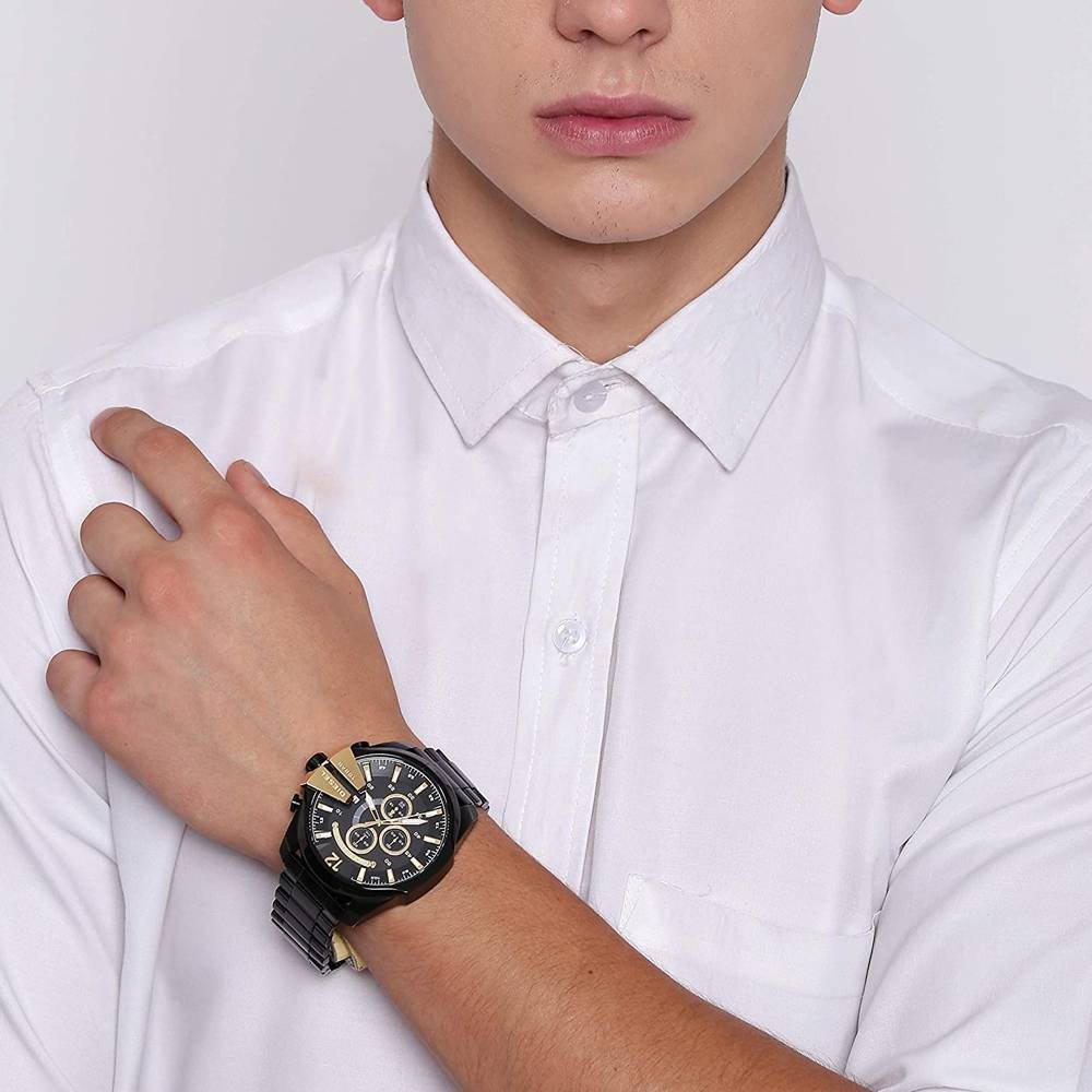  Shop Authentic Diesel Mega Chief Chronograph Black Dial Black Steel Strap Watch For Men - DZ4338 - Luxxuri