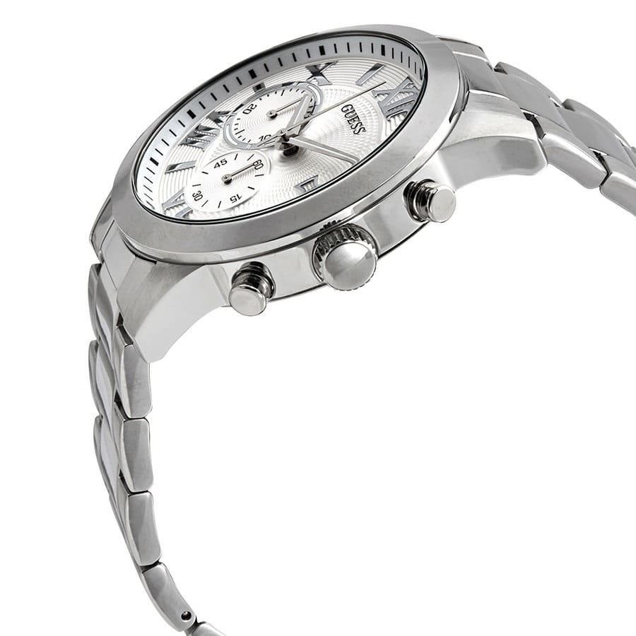  Shop Authentic Guess Atlas Chronograph Silver Dial Silver Steel Strap Watch For Men - W0668G7 - Luxxuri