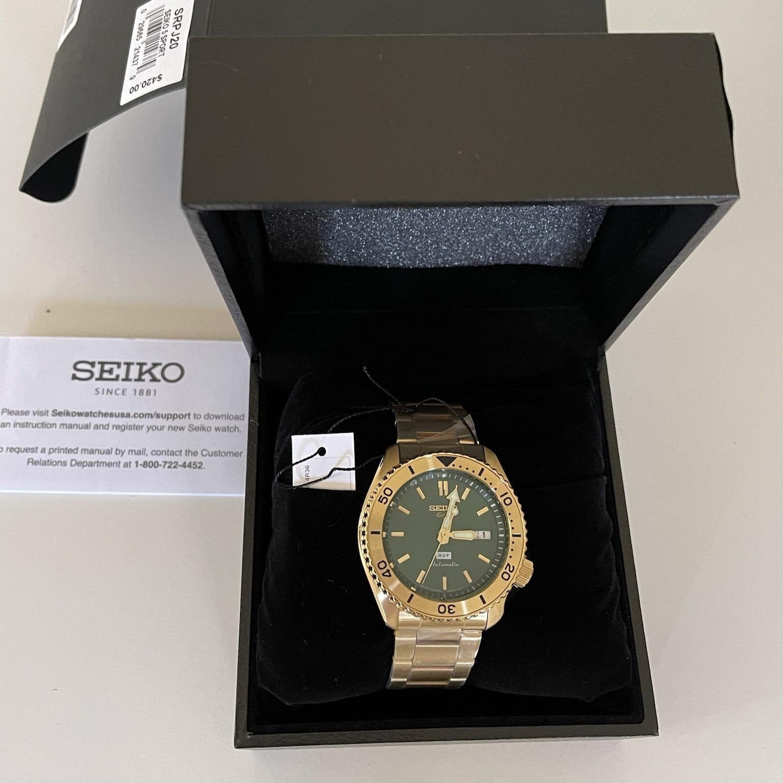  Shop Authentic Seiko 5 Sports HUF Limited Edition Green Dial Gold Steel Strap Watch For Men - SRPJ20 - Luxxuri