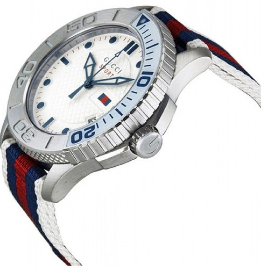  Shop Authentic Gucci G Timeless Quartz White Dial Two Tone Nylon Strap Watch for Men - YA126239 - Luxxuri
