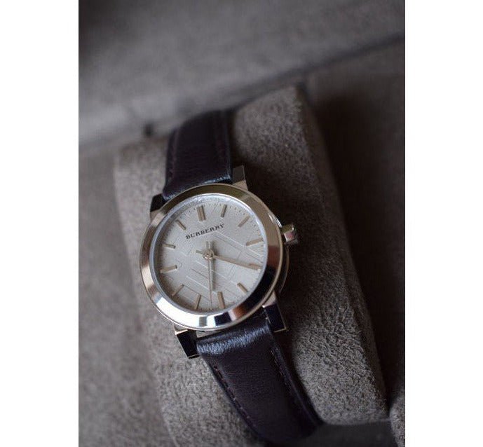  Shop Authentic Burberry The City White Dial Black Leather Strap Watch for Women - BU9206 - Luxxuri