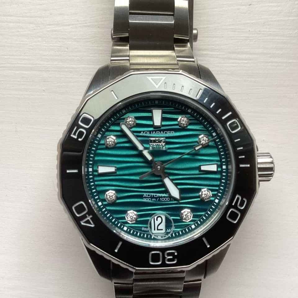  Shop Authentic Tag Heuer Aquaracer Professional 300 Automatic Diamonds Green Dial Silver Steel Strap Watch for Women - WBP231K.BA0618 - Luxxuri