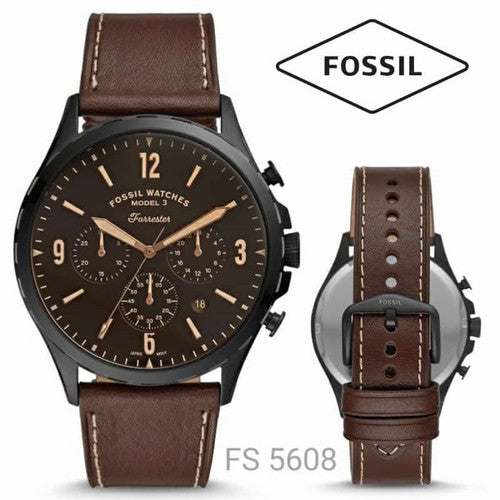  Shop Authentic Fossil Forrester Chronograph Black Dial Brown Leather Strap Watch for Men - FS5608 - Luxxuri