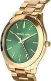  Shop Authentic Michael Kors Slim Runway Green Dial Gold Steel Strap Watch for Women - MK3435 - Luxxuri