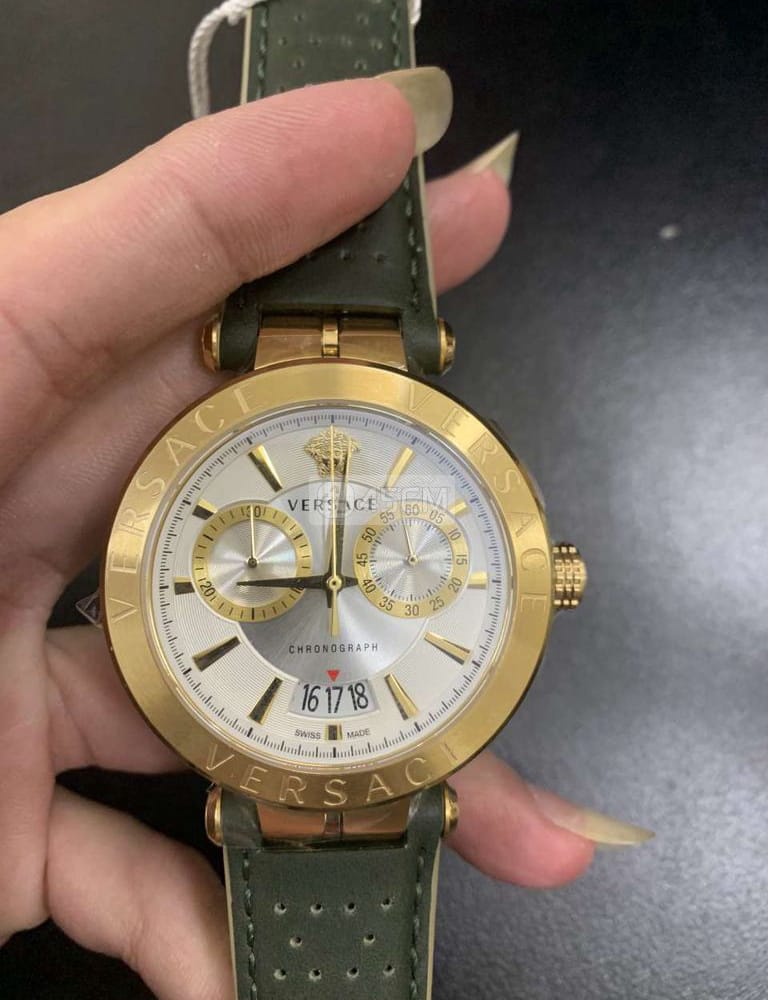  Shop Authentic Versace Aion Chronograph White Dial Green Leather Strap Watch for Men - VBR020017 - Luxxuri