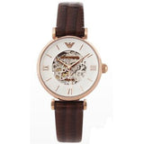  Shop Authentic Emporio Armani Meccanico Skeleton Mother of Pearl Dial Brown Leather Strap Watch For Women - AR1993 - Luxxuri
