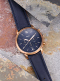  Shop Authentic Fossil Neutra Chronograph Blue Dial Blue Leather Strap Watch for Men - FS5454 - Luxxuri