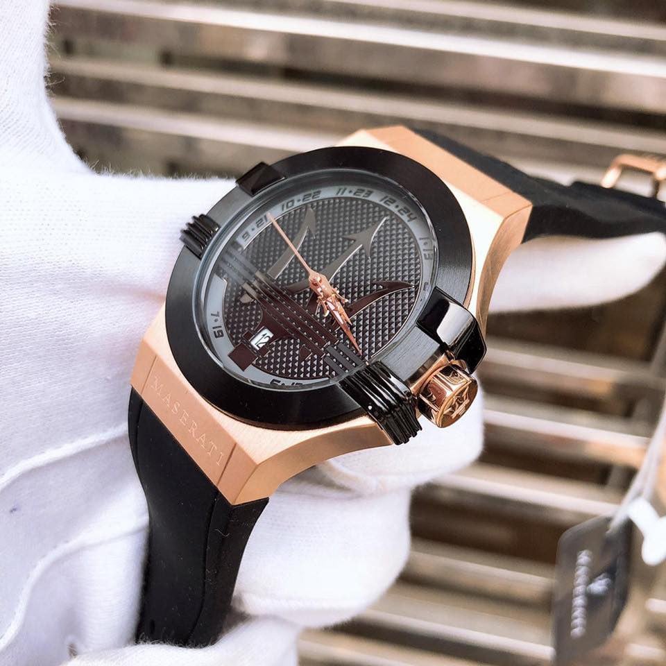 Shop Authentic Maserati Potenza Black & Rose Gold Dial Black Rubber Strap Watch For Men - R8851108002 - Luxxuri