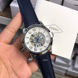  Shop Authentic Fossil Grant Automatic Skeleton Silver Dial Blue Leather Strap Watch for Men - ME3111 - Luxxuri