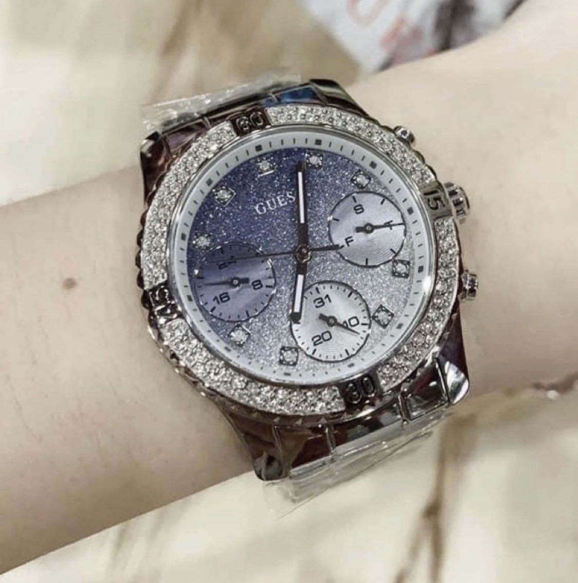  Shop Authentic Guess Confetti Diamonds Blue Dial Silver Steel Strap Watch for Women - W0774L6 - Luxxuri