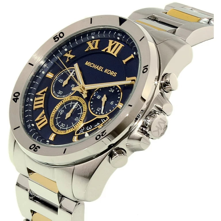  Shop Authentic Michael Kors Brecken Chronograph Blue Dial Two Tone Steel Strap Watch For Men - MK8437 - Luxxuri