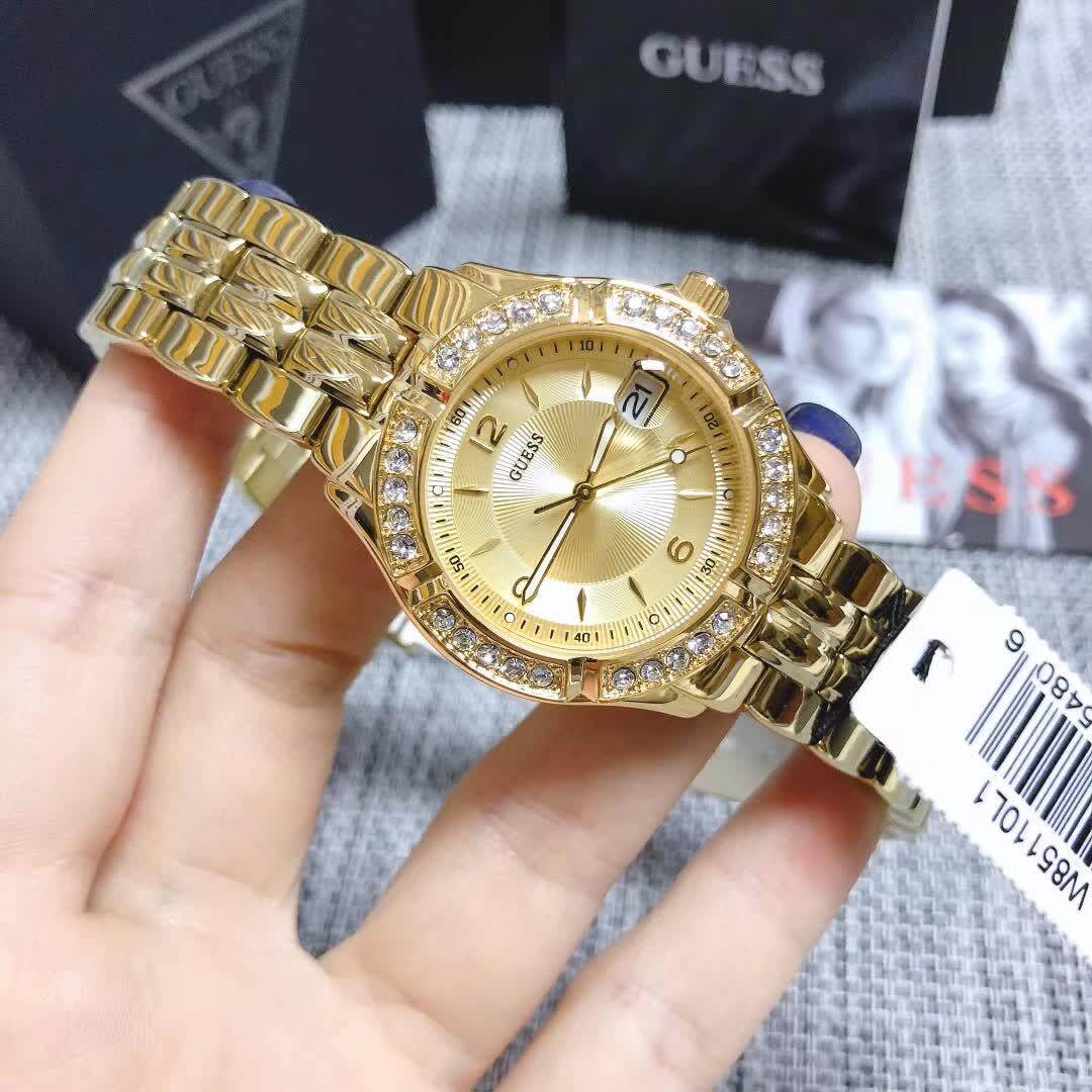  Shop Authentic Guess Dazzling Diamonds Gold Dial Gold Steel Strap Watch for Women - W85110L1 - Luxxuri