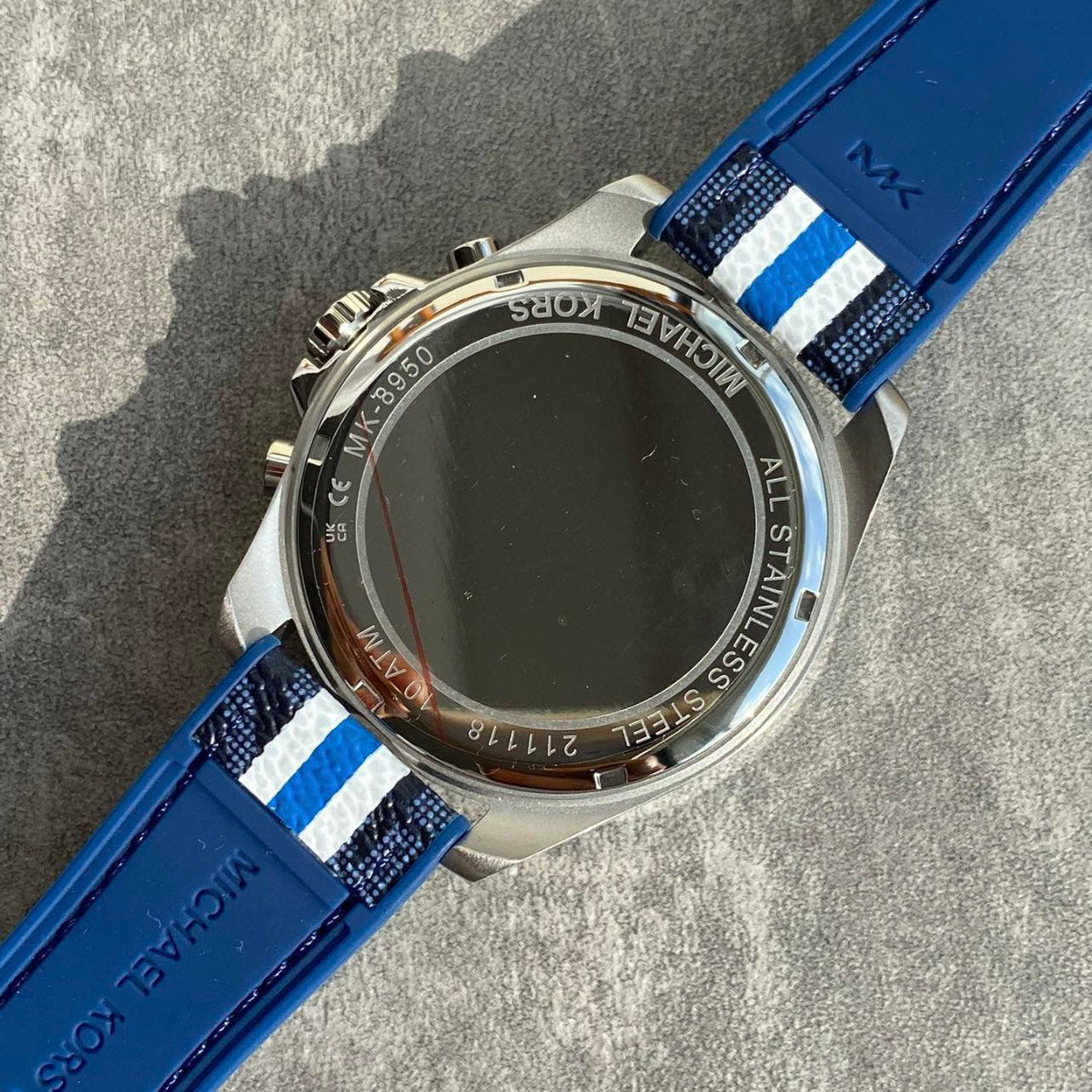  Shop Authentic Michael Kors Brecken Chronograph Blue Dial Two Tone PVC Strap Watch For Men - MK8950 - Luxxuri