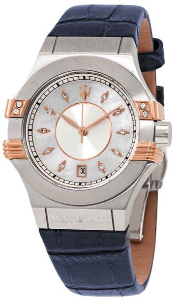  Shop Authentic Maserati Potenza Diamonds Silver Dial Blue Leather Strap Watch For Women - R8851108502 - Luxxuri
