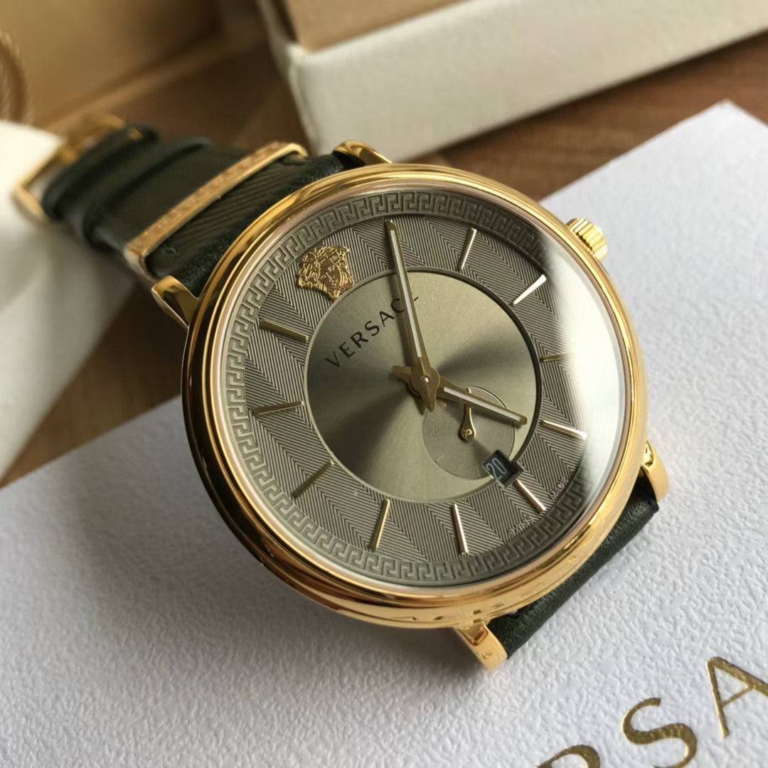  Shop Authentic Versace V-Circle Manifesto Gold Dial Black Leather Strap Watch for Men - VBQ030017 - Luxxuri