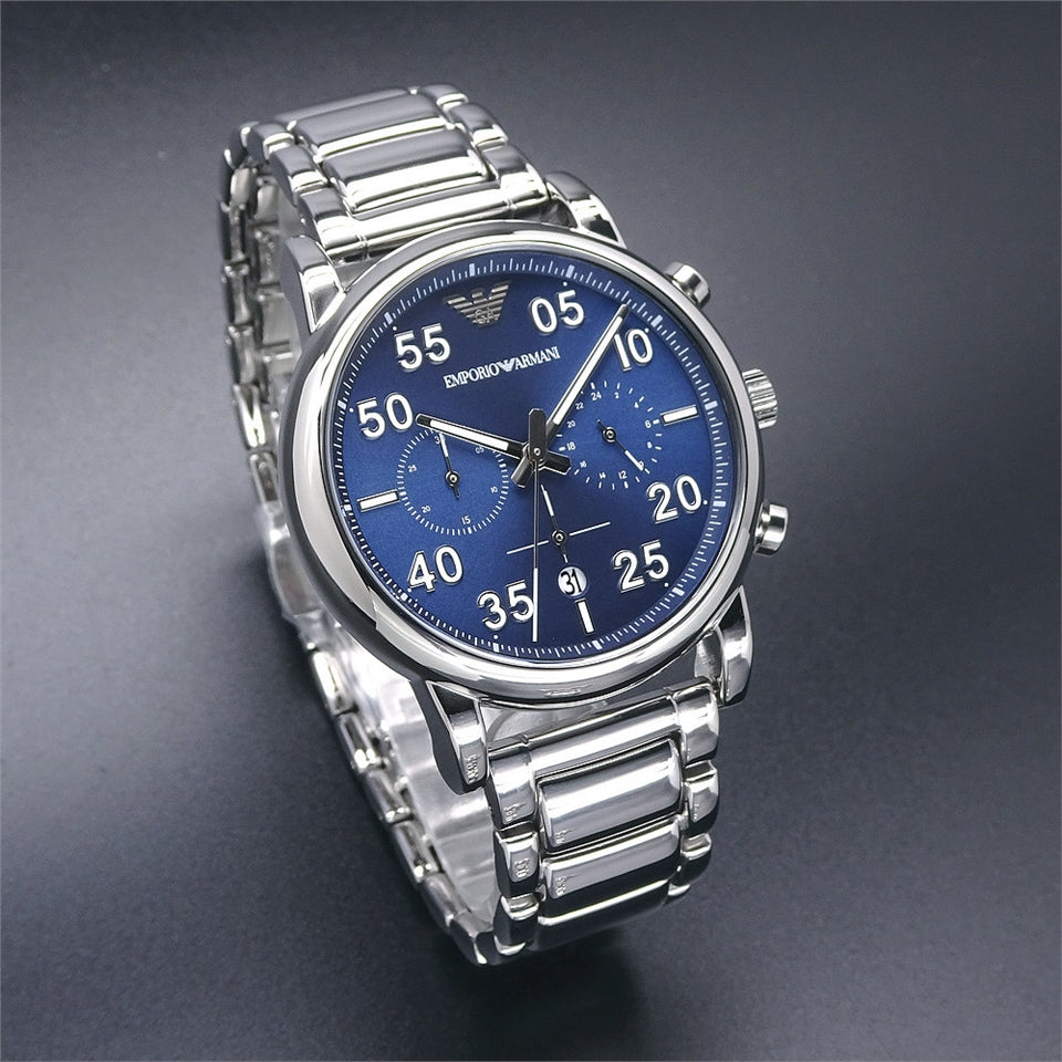  Shop Authentic Emporio Armani Luigi Chronograph Blue Dial Silver Steel Strap Watch For Men - AR11132 - Luxxuri