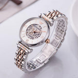  Shop Authentic Emporio Armani Gianni T Bar Silver Skeleton Dial Two Tone Strap Watch For Women - AR1992 - Luxxuri
