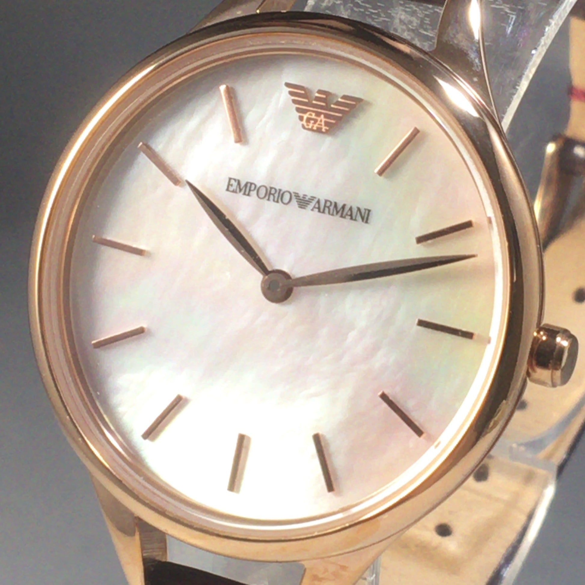  Shop Authentic Emporio Armani Aurora Mother of Pearl White Dial Brown Leather Strap Watch For Women - AR11057 - Luxxuri