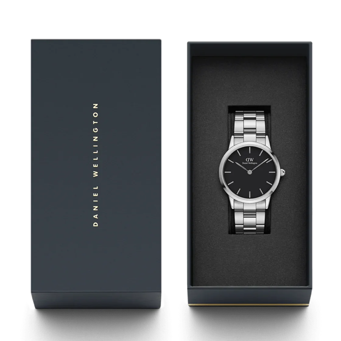  Shop Authentic Daniel Wellington Iconic Link Black Dial Silver Steel Strap Watch For Women - DW00100342 - Luxxuri
