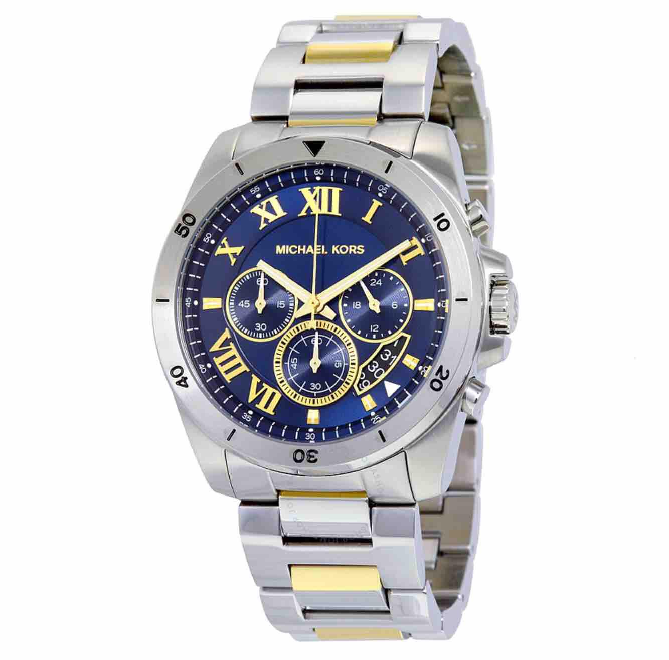  Shop Authentic Michael Kors Brecken Chronograph Blue Dial Two Tone Steel Strap Watch For Men - MK8437 - Luxxuri