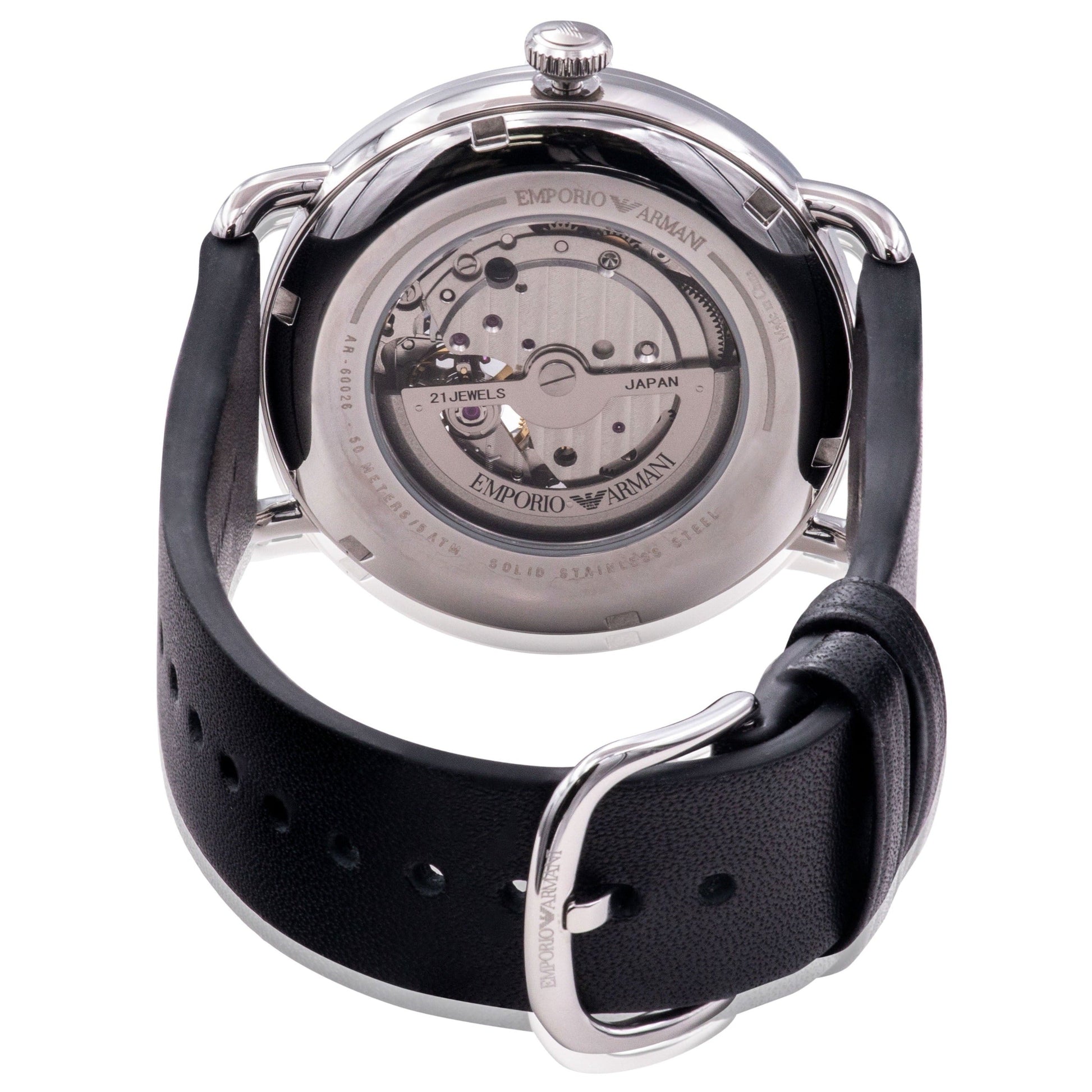  Shop Authentic Emporio Armani Meccanico Skeleton Black Dial Black Leather Strap Watch For Men - AR60026 - Luxxuri