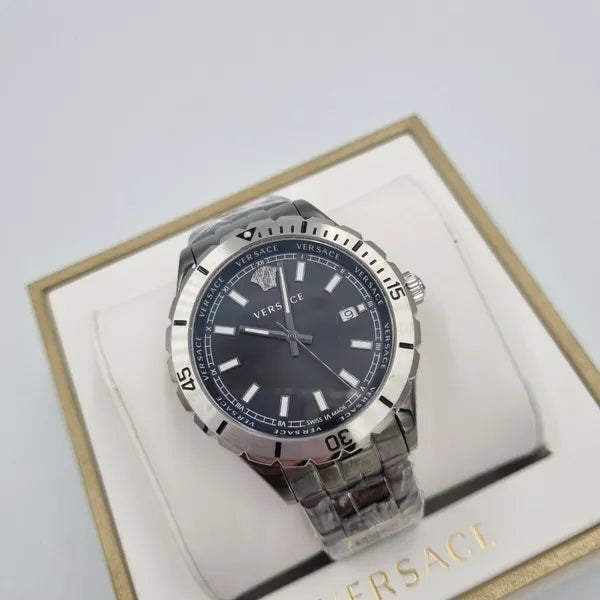  Shop Authentic Versace Hellenyium Quartz Black Dial Grey Steel Strap Watch For Men - VE3A00620 - Luxxuri